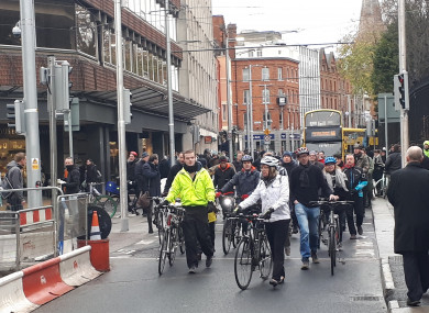 Cyclists during today's protest.