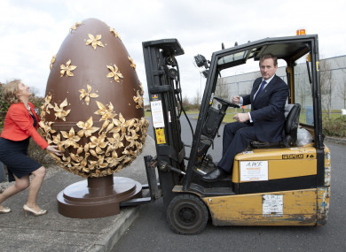 Former Taoiseach Enda Kenny and Mary Ann O'Brien outside the Lily O'Brien Chocolate Factory in Newbridge County Kildare.