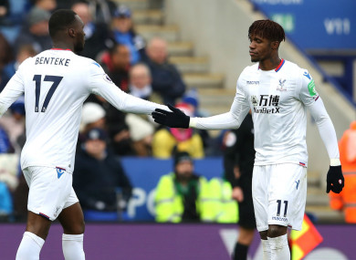 Crystal Palace goalscorers Christian Benteke and Wilfried Zaha.