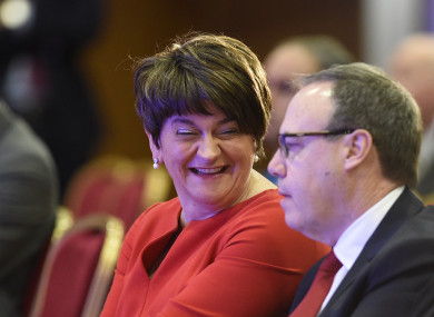 DUP leader Arlene Foster and DUP deputy leader Nigel Dodds during the party's annual conference at the La Mon hotel in Belfast last month.