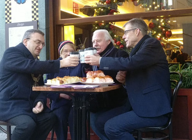 Lord Mayor Micheál Mac Donncha with Alone CEO Seán Moynihan and members of the elderly community outside Bewley's on Grafton Street.