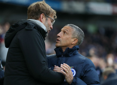 Liverpool manager Jurgen Klopp with Brighton counterpart Chris Hughton