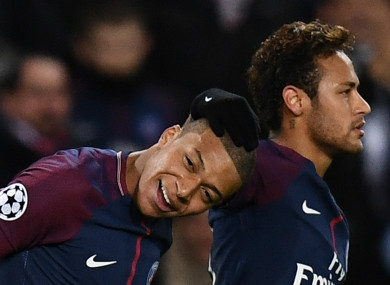 PSG forwards Kylian Mbappe (left) and Neymar