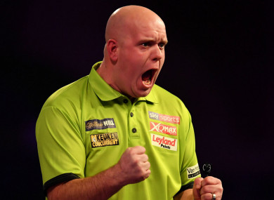 Michael van Gerwen celebrates at the Ally Pally.
