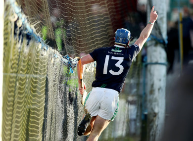 Liam Mellows’ Tadgh Haran celebrates scoring a goal for his side at Pearse Stadium.