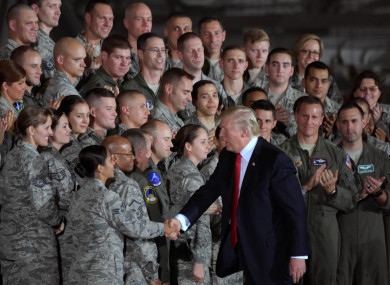 File photo of Trump's shaking hands with soldiers in Maryland last month.