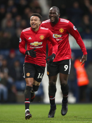Goalscorers Jesse Lingard and Romelu Lukaku.