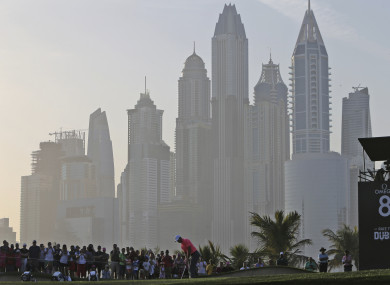 Rory McIlroy plays a shot on the 8th hole during the second round of the Dubai Desert Classic.