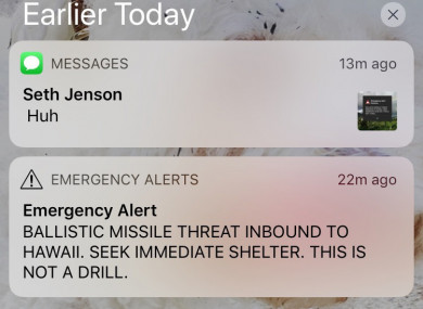A screenshot showing the alert.