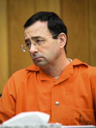 Larry Nassar listening to Jessica Thomashow's victim impact statement today