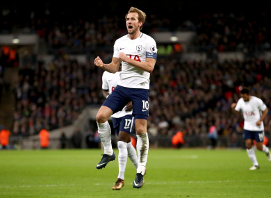 Kane celebrates his second goal during yesterday's FA Cup win over AFC Wimbledon.