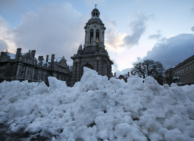 Snow outside Trinity College.
