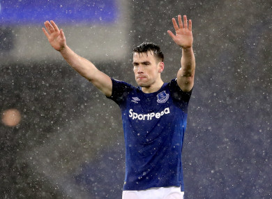 Seamus Coleman acknowledges the fans after the final whistle last night.