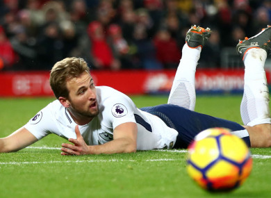 Harry Kane appeals for a penalty at Anfield.