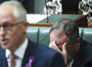 Barnaby Joyce reacting during question time in parliament today.