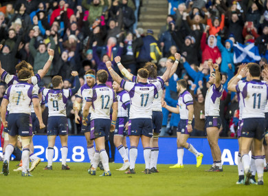Scotland players celebrating after beating France.
