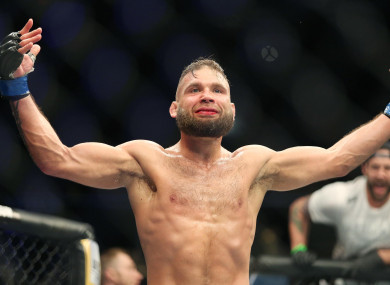 Stephens celebrates after winning during UFC Fight Night at the Amway Center in Orlando.