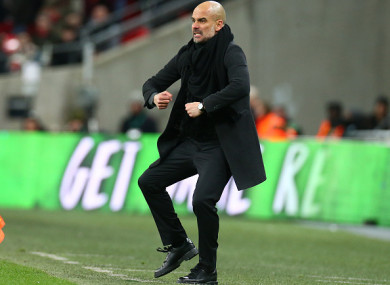 Pep Guardiola pictured on the touchline during Sunday's League Cup final.