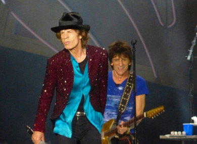 Mick Jagger and Ronnie Wood on stage in San Diego, California in 2015