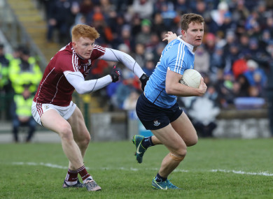 Dublin's Ciaran Kilkenny under pressure from Peter Cooke of Galway during the recent drawn game between the teams.