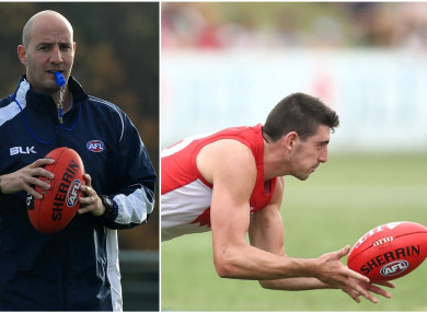 Sydney Swans coach Tadhg Kennelly and player Colin O'Riordan.