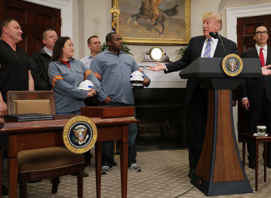 US President Donald Trump speaking before signing the 'Section 232 Proclamations' on steel and aluminum imports in the White House.
