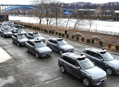 A photo taken earlier this month in Pittsburgh, Pennsylvania, showing self-driving vehicles used for test drives conducted by Uber Technologies Inc.
