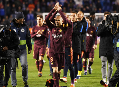Andres Iniesta salutes the Riazor crowd