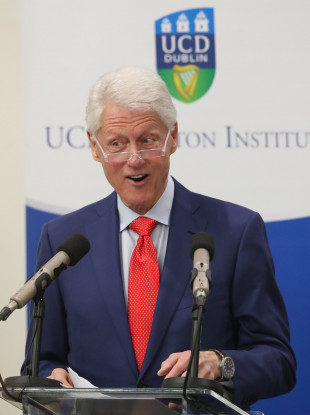 Former US President Bill Clinton during his speech to the University College Dublin last night.