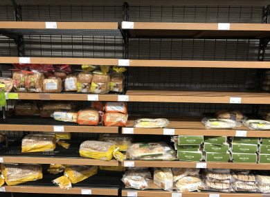 Empty shelves as people stocked up on bread ahead of Storm Emma.