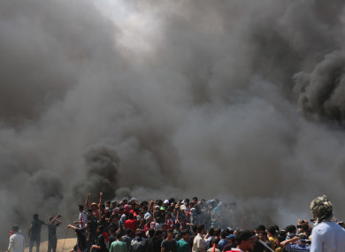 Palestinian demonstrators near the Gaza-Israel border.