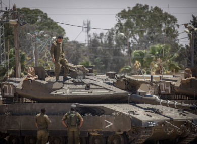 Israeli tanks near the border between Gaza and Israel.