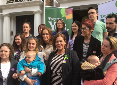 Members of TFMR Ireland at a Together for Yes event in Dublin this morning.
