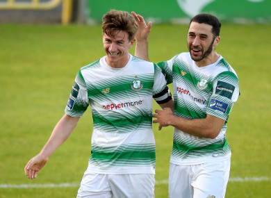 Rovers captain Ronan Finn celebrates with Roberto Lopes.