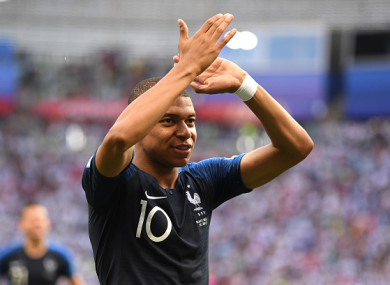 Mbappe applauds supporters following his side's victory over Argentina.