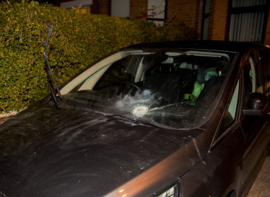 Damage to a car in the driveway of Adams' home following the attack.