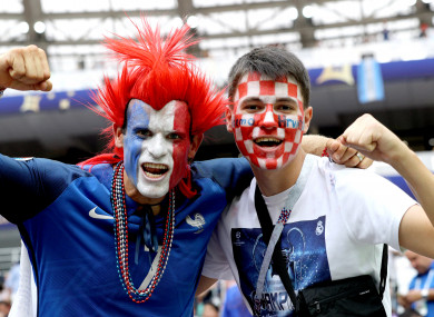 Fans in the stands of Moscow's Luzhniki Stadium today.