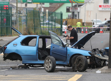 Gardai at the scene of a road accident where two people died and three were injured in Eastend, Bundoran, Co Donegal