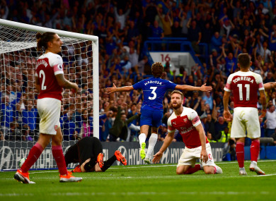 Chelsea's Marcos Alonso (3) celebrates scoring his side's third goal of the game.