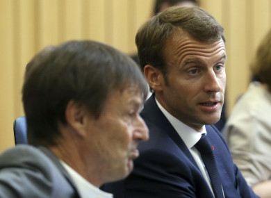 French President Emmanuel Macron, right, with former Environment Minister Nicolas Hulot.