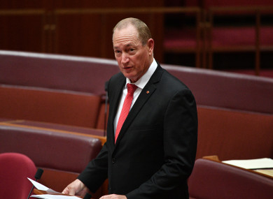 Katter's Australian Party Senator Fraser Anning makes his maiden speech in the Senate chamber at Parliament House in Canberra