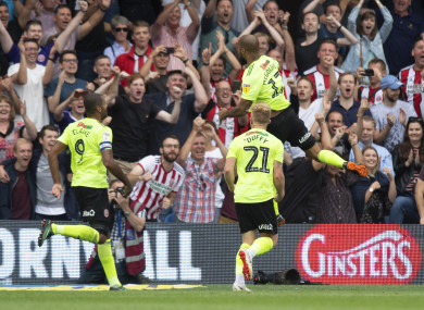 Sheffield United's David Mcgoldrick celebrates scoring his side's second goal of the game.