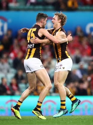 Conor Nash (left) celebrates with team-mate James Worpel (right)