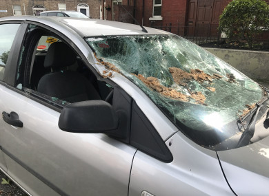 A car that was damaged when a tree fell onto it on the North Circular Road in Dublin.