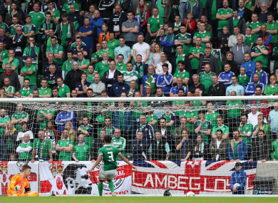 Goalkeeper Bailey Peacock-Farrell looks on as Bosnia and Herzegovina score their opening goal.