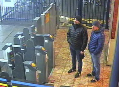 A still from CCTV issued by the Met Police in London showing the two men at Salisbury train station on 3 March