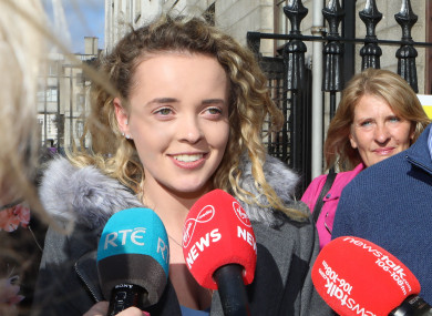 Rebecca Carter speaking to the media outside Four Courts