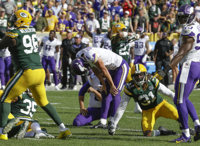 Carlson: rookie missed crucial kick to beat Green Bay on Sunday.