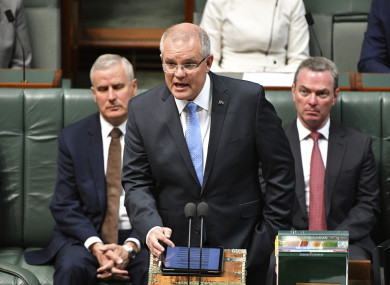 Australian PM Scott Morrison delivers the National Apology to survivors of child sexual abuse in the House of Representatives at Parliament House in Canberra.