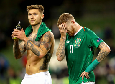 Jeff Hendrick and James McClean after full-time on Tuesday at the Aviva Stadium.